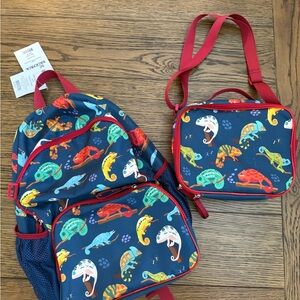 Blue and Red Chameleon Kids Backpack and Lunchbox Set